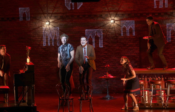 Kevin Zak, Ben Mayne, Bryan Fenkart, Emily Walton, and Nikko Kimzin in Goodspeed's Darling Grenadine (c) Diane Sobolewski