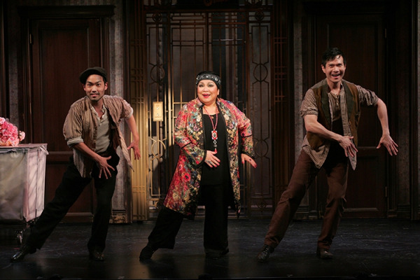 Christopher Shin, Loretta Ables Sayre, and James Seol in Goodspeed's Thoroughly Modern Millie. (c)Diane Sobolewski